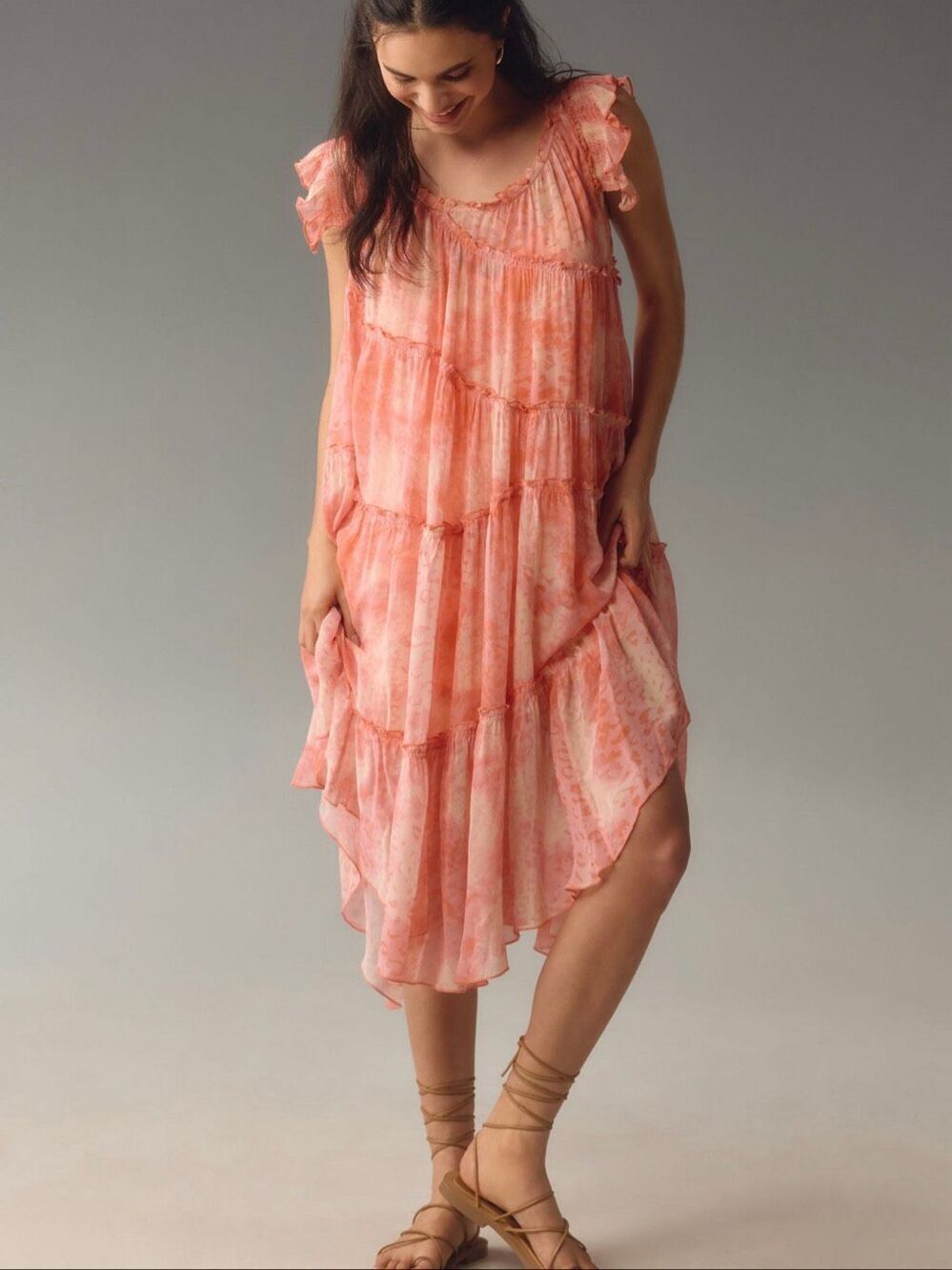 Anthropologie Sz L NWT asymmetric hanky tunic midi dress pink orange